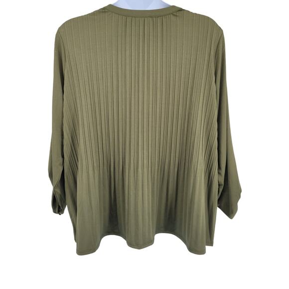 Kim Rogers‎ Olive Green Quarter Length Sleeves Pleated Henley Plus Size 2X Shirt - Picture 2 of 5